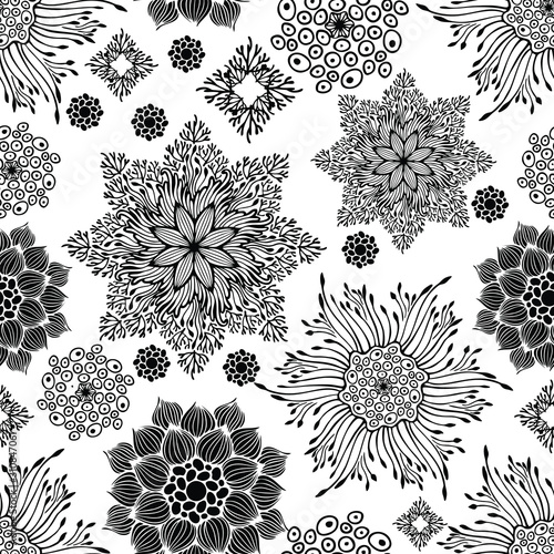 motif black and white mandala botany branch design concept vector seamless pattern 