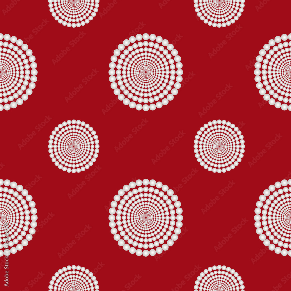 Royal elegant seamless pattern with white pearls composition on the red background. Jewelry ornament for textile, cloth, wrapping paper, packet, poster, card, invitation. Vector illustration Royal elegant seamless pattern with white pearls composition on the red background. Jewelry ornament for textile, cloth, wrapping paper, packet, poster, card, invitation. Vector illustration