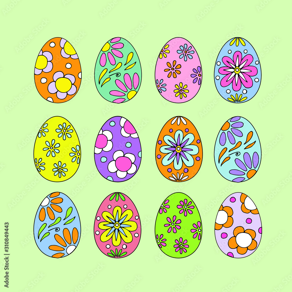 Easter eggs set. Template for your design, festive greeting cards, announcements, posters. Stock illustration Easter eggs set. Template for your design, festive greeting cards, announcements, posters. Stock illustration