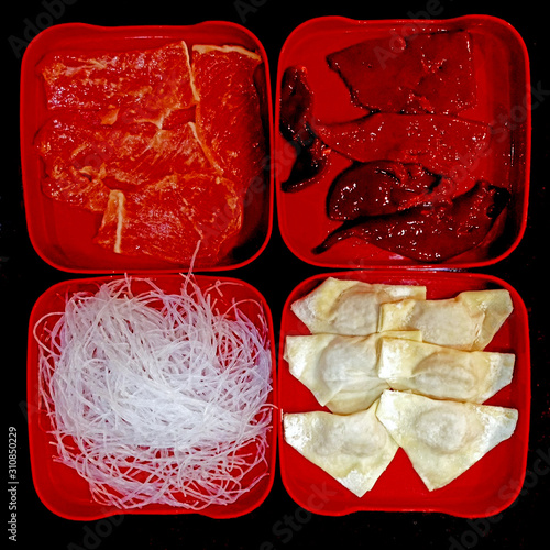 Suki's ingredients,liver,Pork slides,vermicelli,dumpling photo