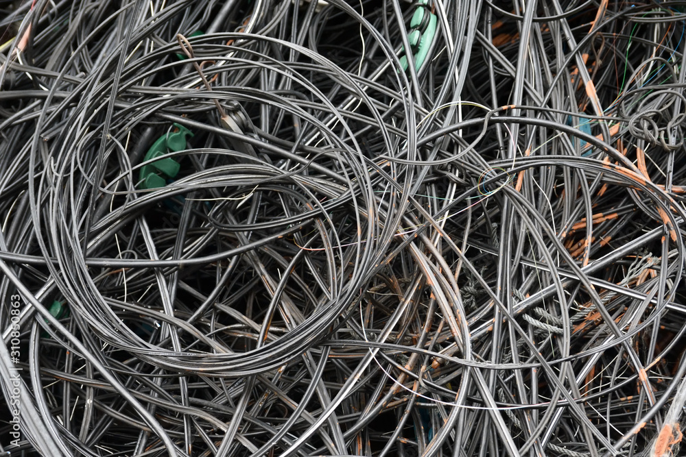 Roll of black electic wire in construction site Roll of black electic wire in construction site