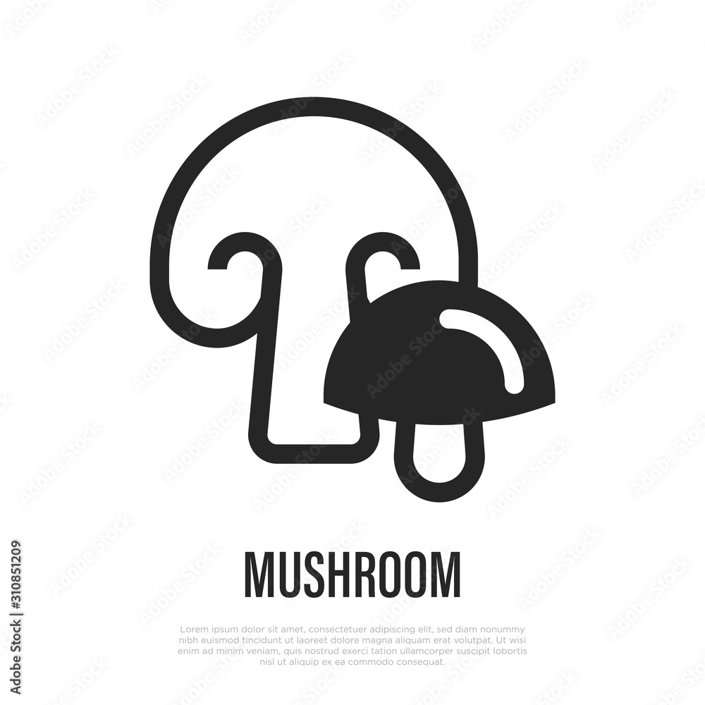 Mushrooms thin line icon. Organic food. Vector illustration for packaging. Mushrooms thin line icon. Organic food. Vector illustration for packaging.