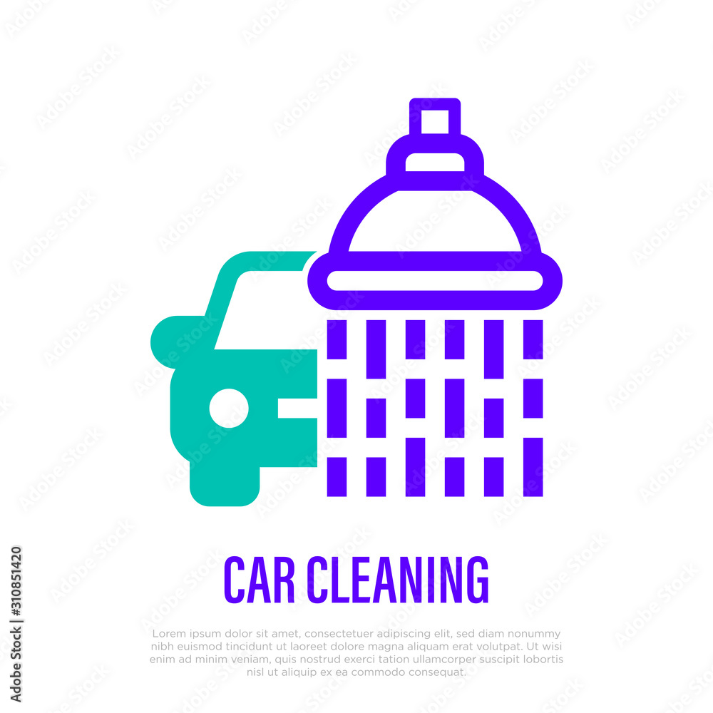 Car cleaning thin line icon. Vector illustration for car wash. Car cleaning thin line icon. Vector illustration for car wash.