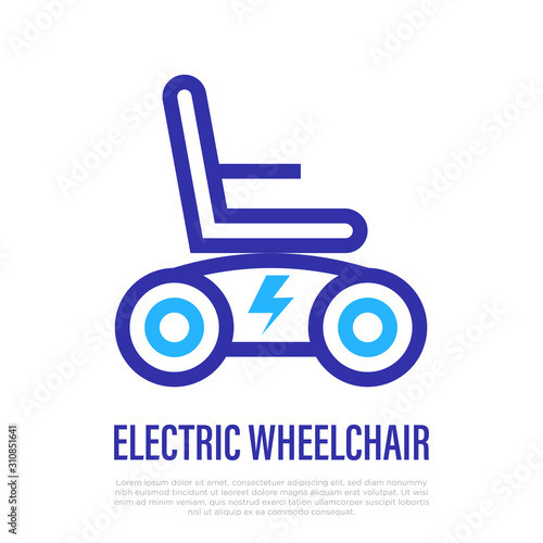Electric wheelchair thin line icon. Transport for disabled. Vector illustration.