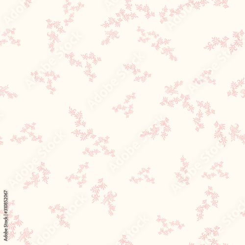 A vintage seamless vector plants pattern in pastel pink colors. Romantic feminine surface print design. Great for wedding cards, invitations, and wrapping paper.