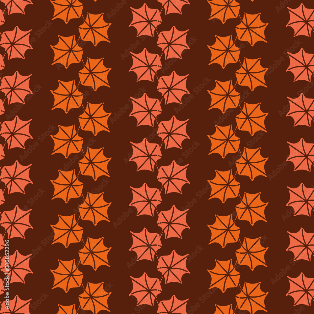 A seamless vector pattern with orange ivy leaves on a brown background. Autumn themed surface print design. A seamless vector pattern with orange ivy leaves on a brown background. Autumn themed surface print design.