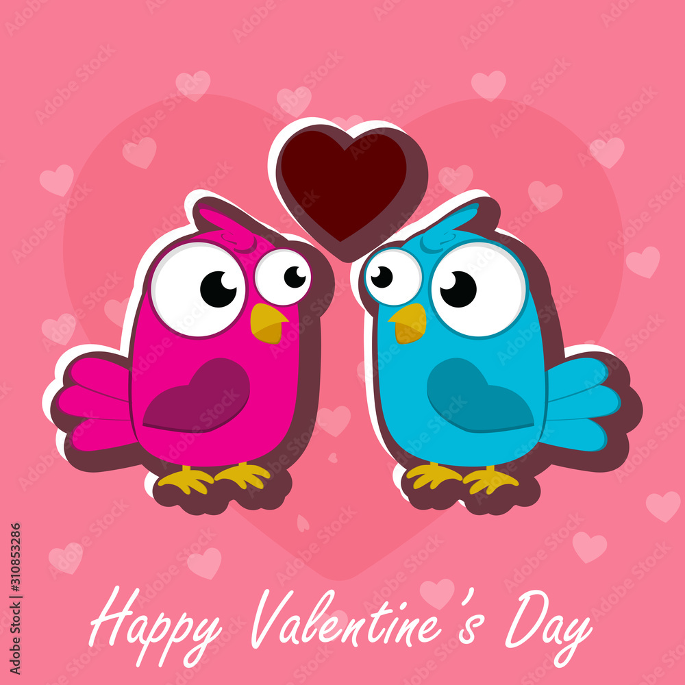 Fototapeta premium Creative of love valentines day concept. Love birds couple background. Vector illustration invitation card Valentine's day paper cut style. Valentines wallpaper. Banner. Post