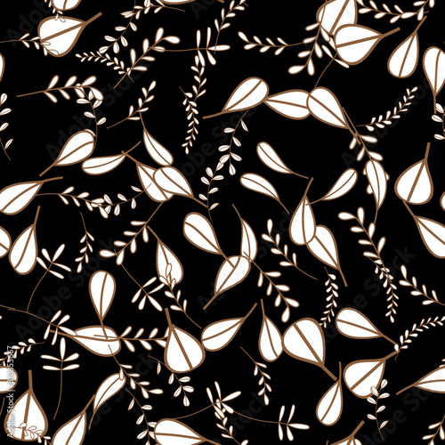  Exotic tropical hawaiian outline. Leaf plant botanical floral foliage. Engraved ink art. Seamless background pattern. Fabric wallpaper print texture.
