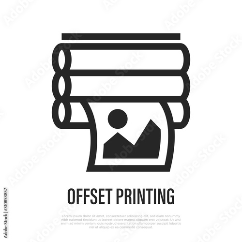 Offset printing thin line icon. Typography equipment. Vector illustration.