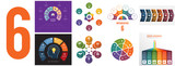 Set 8 universal templates for Infographics conceptual cyclic processes for 6 positions possible to use for workflow, banner, diagram, web design, timeline, area chart,number options