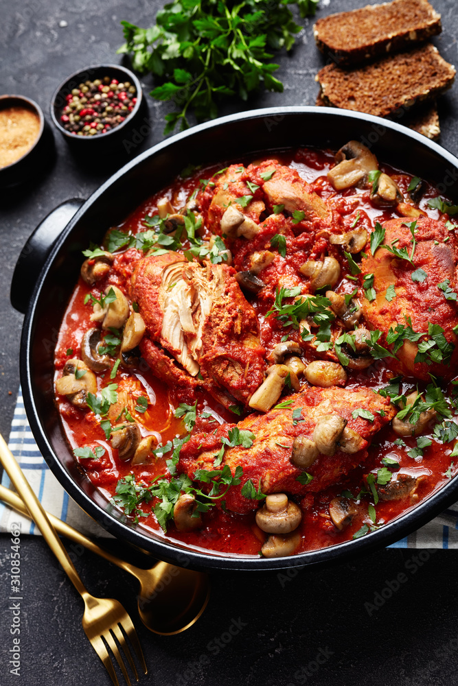 Chicken Cacciatore in a black dutch oven