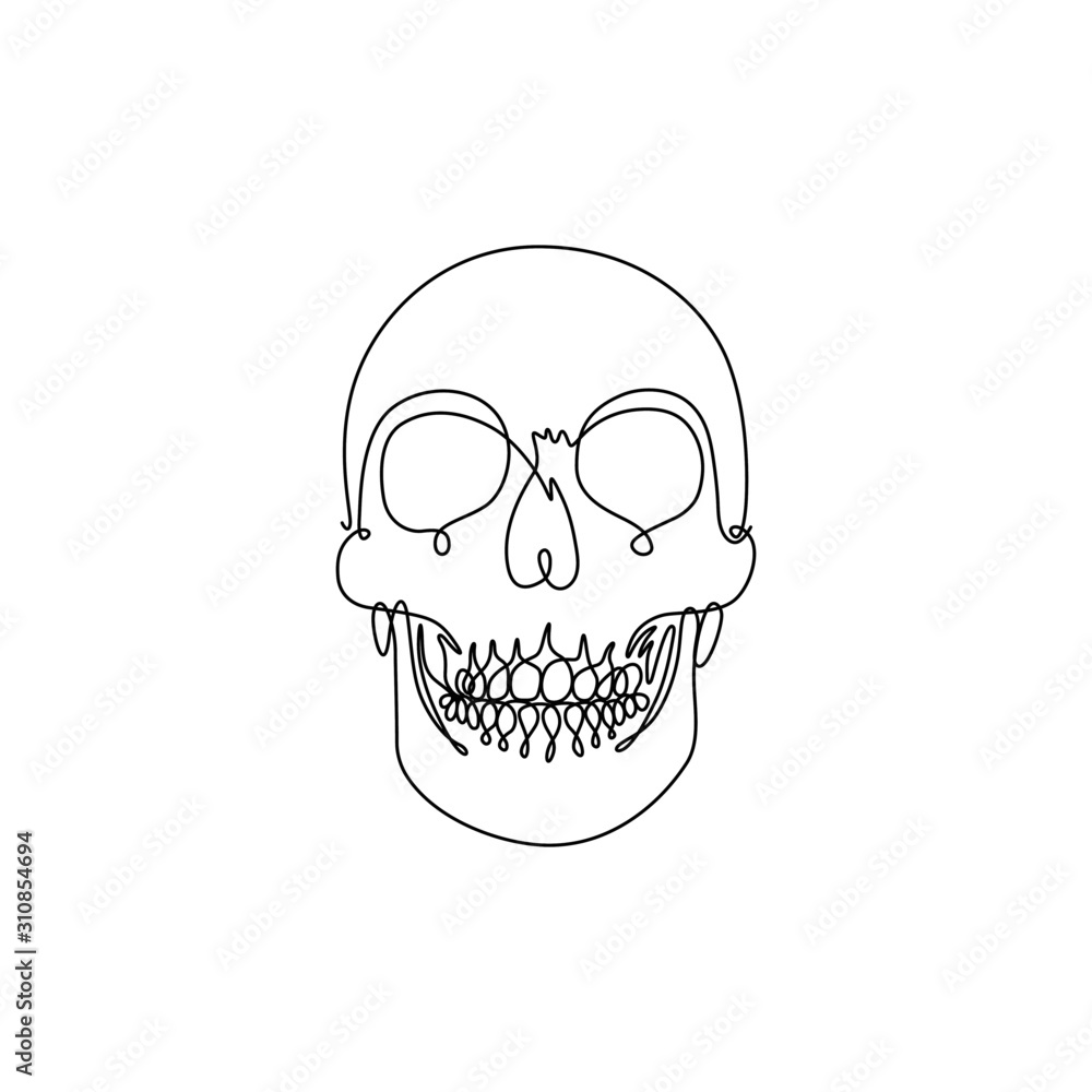 One line drawing front view human skull vector illustration One line drawing front view human skull vector illustration