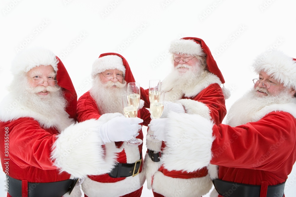 Santa Claus Group Toasting Flutes Of Champagne Santa Claus Group Toasting Flutes Of Champagne