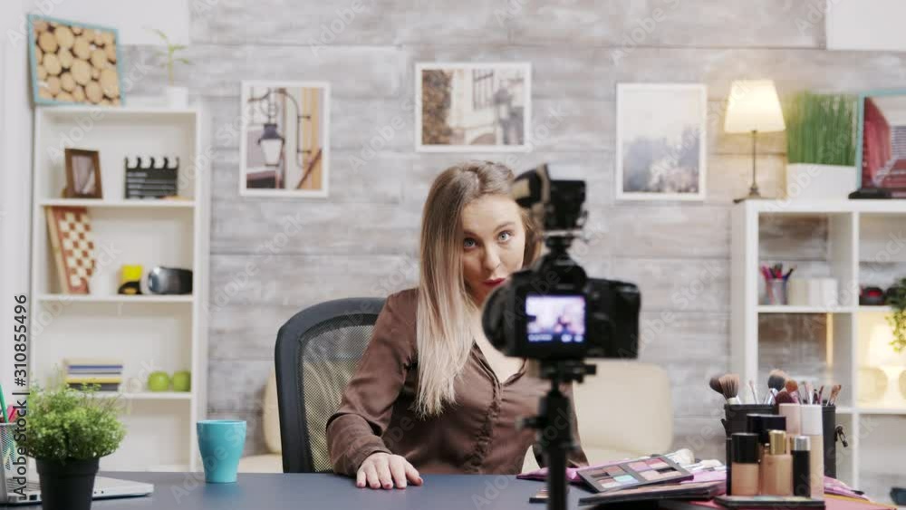 Beauty fashion influencer recording a giveaway Beauty fashion influencer recording a giveaway