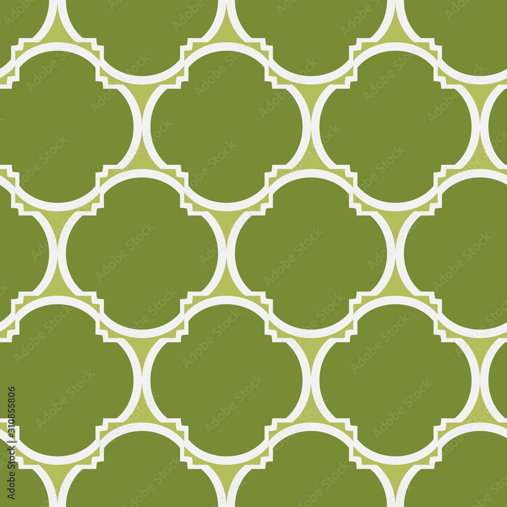 A seamless vector pattern with green geometric four leaves clover shapes. Surface print design. A seamless vector pattern with green geometric four leaves clover shapes. Surface print design.