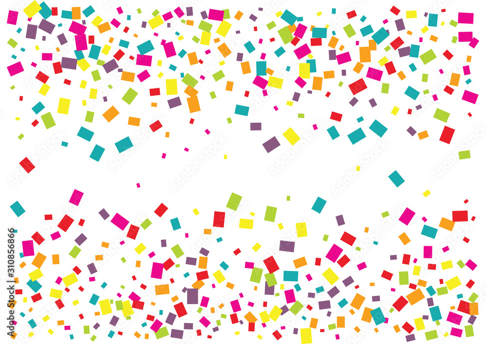 Festive colorful rectangle confetti background. Rectangle vector texture for holidays, postcards, posters, websites, carnivals, birthday and children's parties. Cover mock-up.