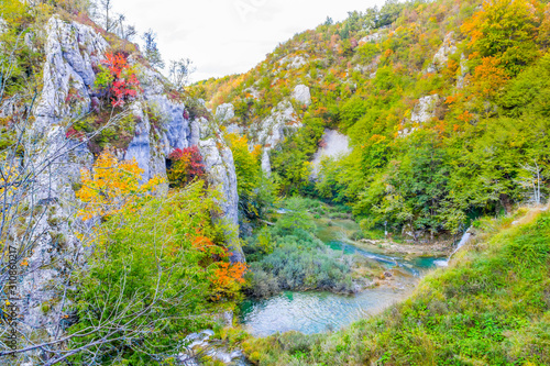 Rocks and river in Plitvice Lakes National Park  Croatia