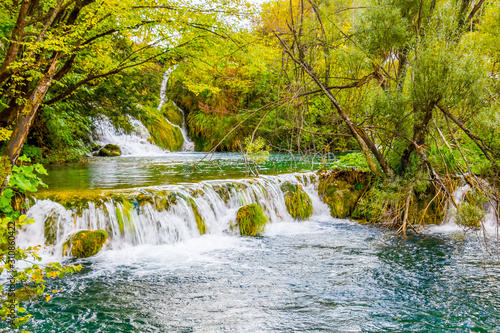 Small waterfall in Plitvice Lakes National Park  Croatia