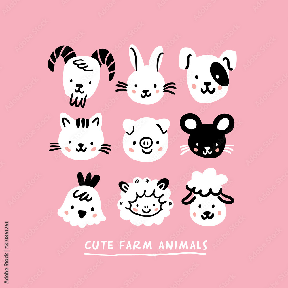 cute doodle cartoon farm animals scandinavian cute doodle cartoon farm animals scandinavian