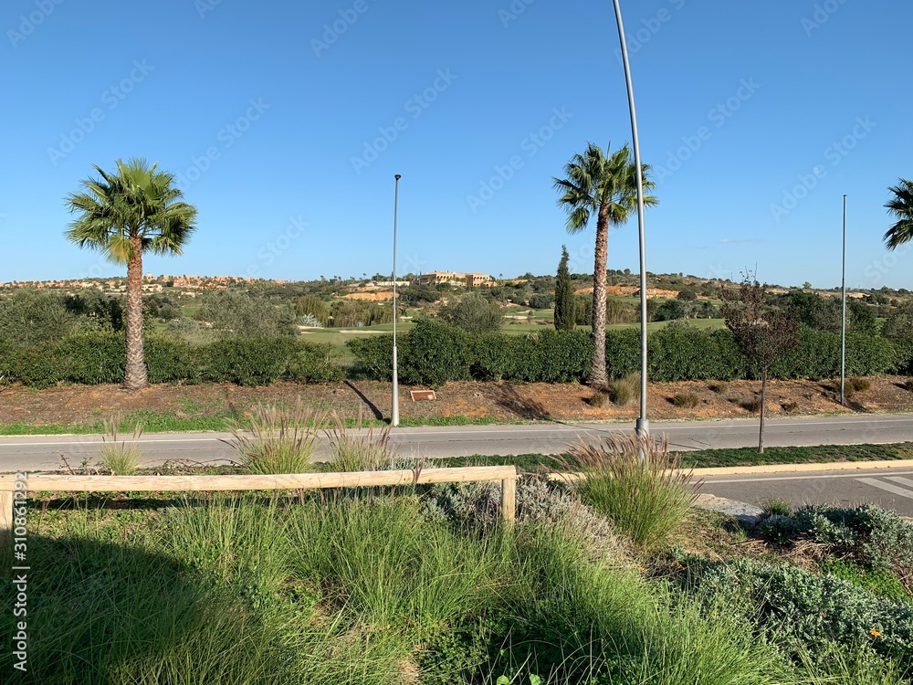 Obraz premium apartments in the distance with road in foreground