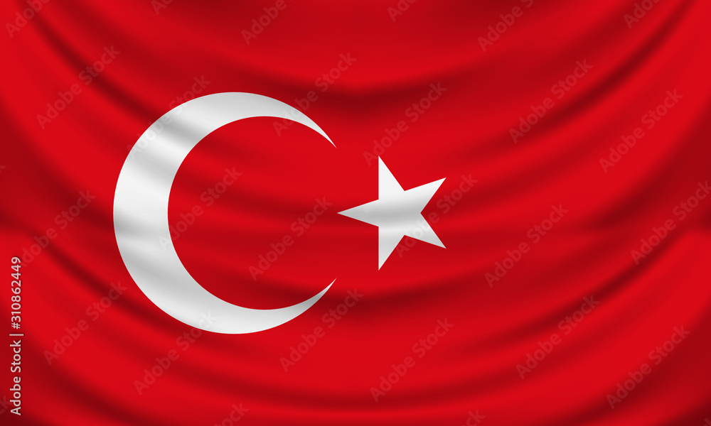Obraz premium National flag of Turkey illustration, Wrinkled fabric effect