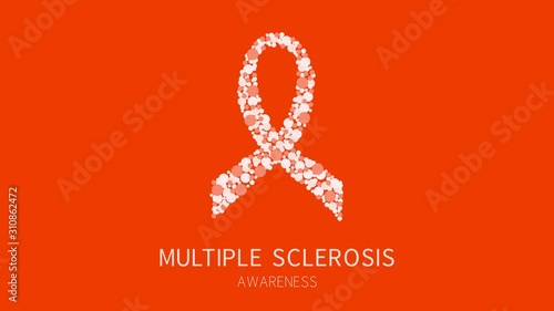 Multiple sclerosis awareness animation of orange dots forming a ribbon. Central nervous system disease. Medical concept. Motion graphics.