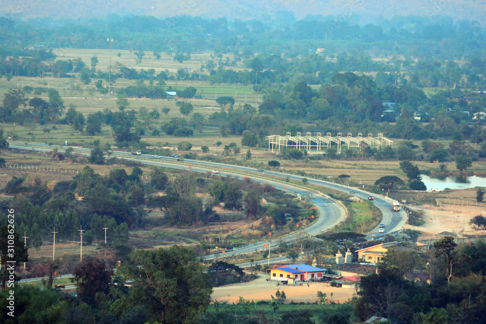 Obraz premium City view and village road, bird eye view