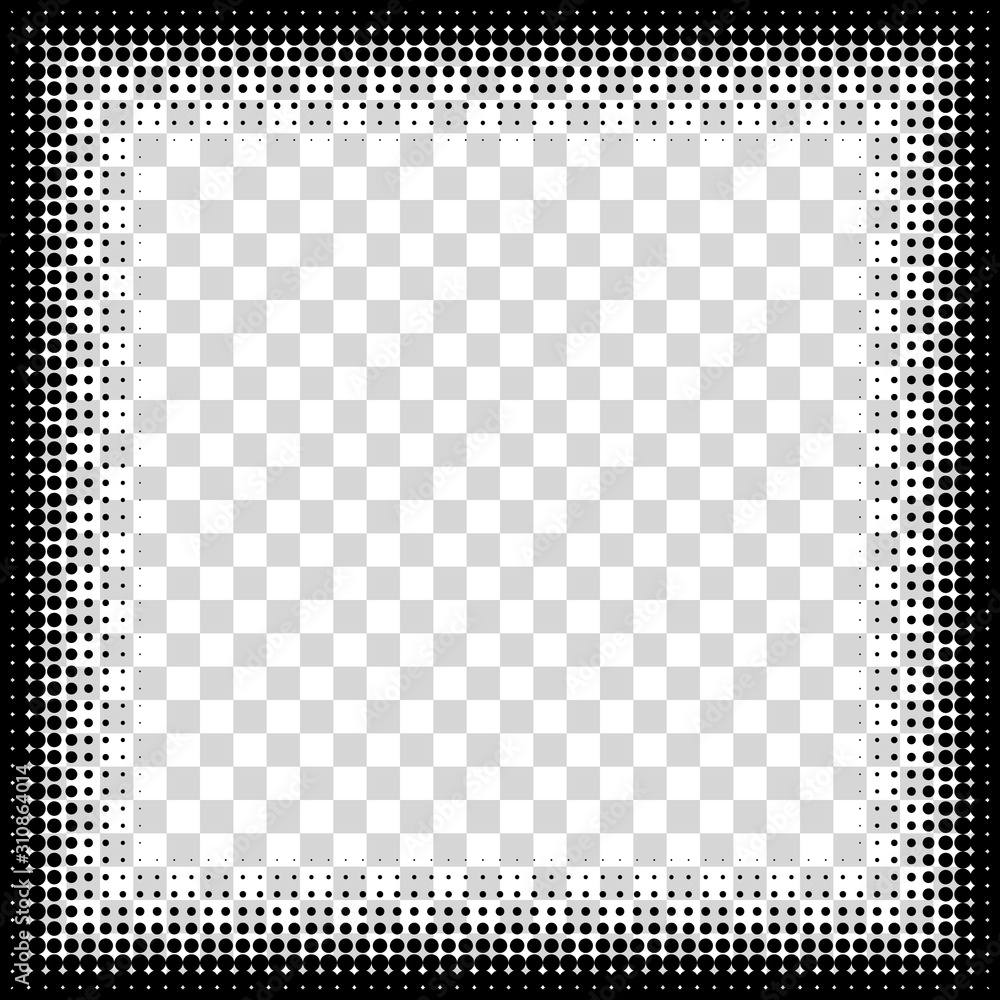 Photo frame, square halftone. Vector frame of points. Decorative overlay element. Isolated background.