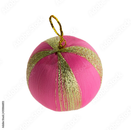 Obraz na płótnie Pink christmas ball isolated on white background. Selective focus. w salonie