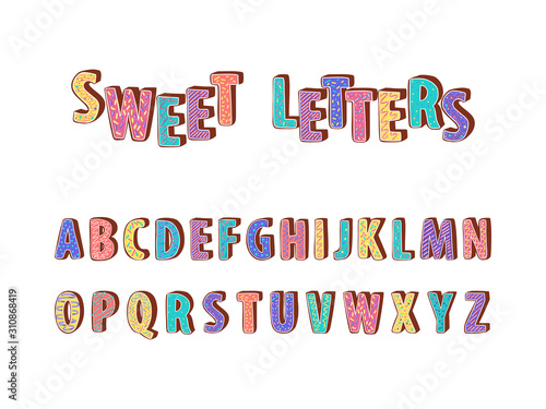 Vector sweet cookie font with fondant, alphabet, typeface, letters, typography.