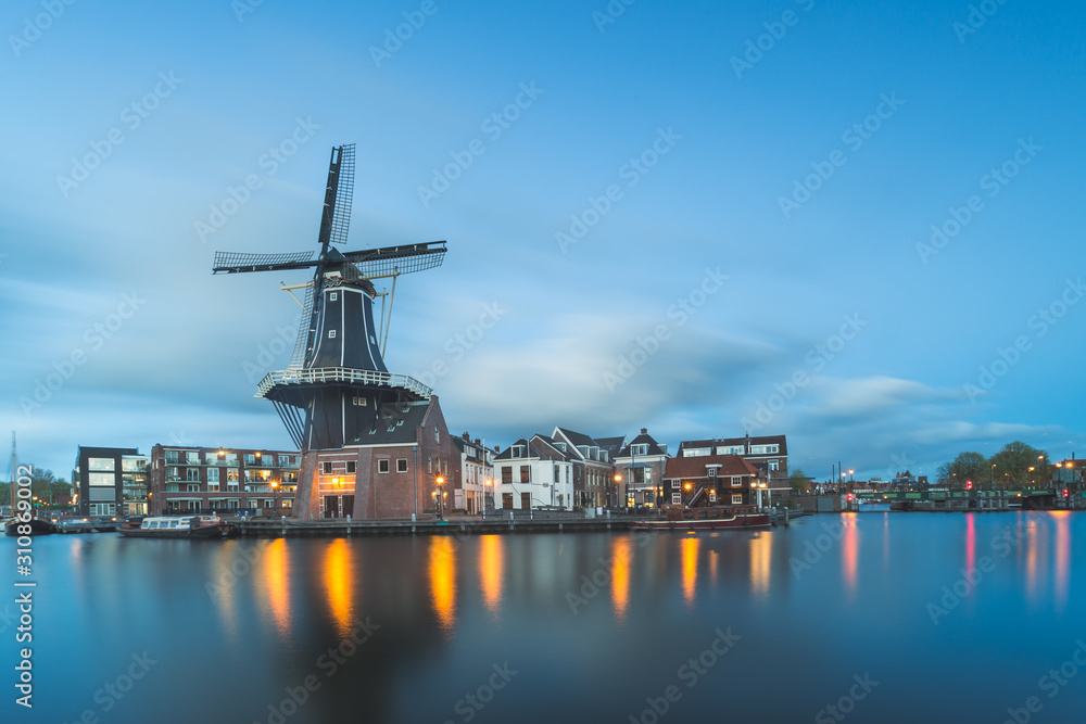 Windmill and Spaarne River, Haarlem, Netherlands