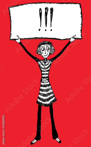 Vector illustration of fictional person standing with placard