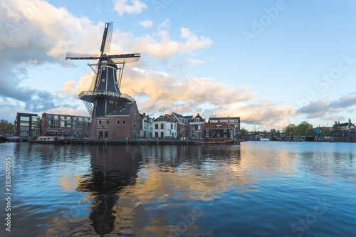 Windmill and Spaarne River, Haarlem, Netherlands