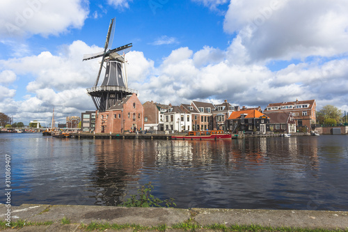 Windmill and Spaarne River, Haarlem, Netherlands