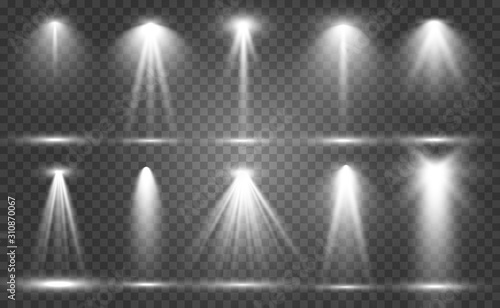 Searchlight collection for stage lighting  light transparent effects. Bright beautiful lighting with spotlights.
