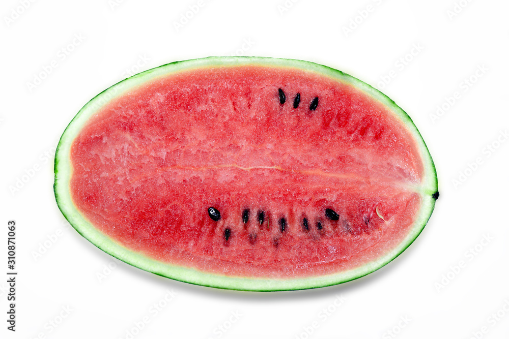 Top view Slice of red watermelon isolated on white background.