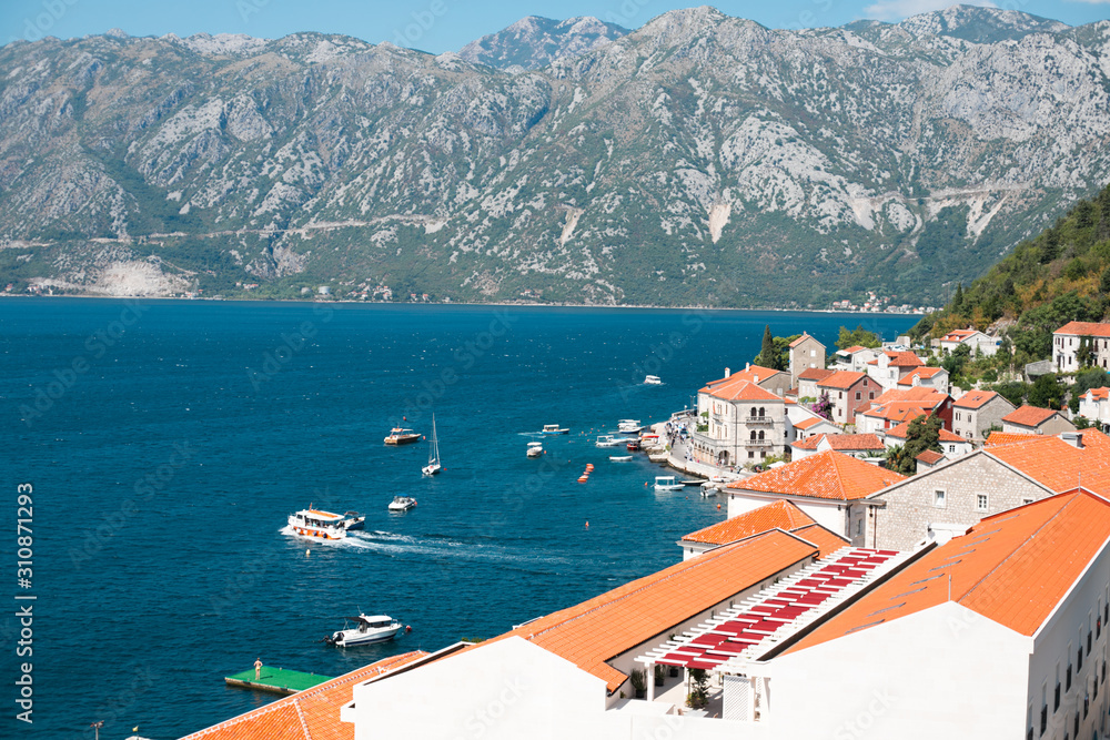 Beautiful town Perast in Montenegro, Europe. Amazing mediterranean landscape.
