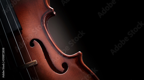Violin body in the dark with isolated black background
