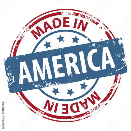 Made in America rubber stamp icon isolated on white background. Manufactured or Produced in America.