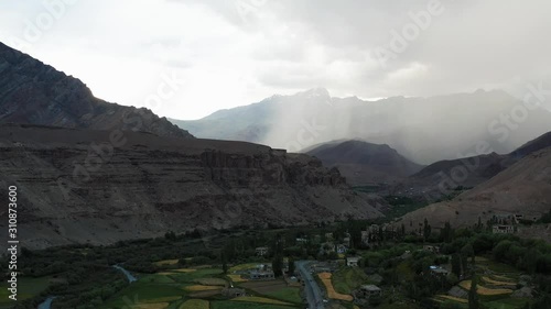 drone landing shot of mulbekh valley  photo