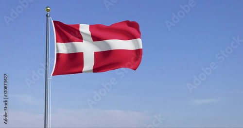Denmark Flag in front of a clear blue sky - 3D Render