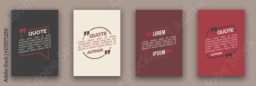 Quote speech bubble blank templates set. Text in brackets on flat paper, citation frames, quote bubbles. Textbox isolated on color background. Modern typography flat design cloud. Vector illustration.