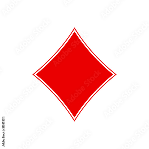 Poker playing card suit red Diamonds outline shape single icon. Diamonds suit deck of playing cards used for ace in Las Vegas casino. Single icon illustration isolated on white. Drawing pic for tattoo