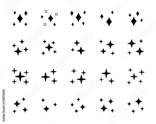 set of sparkling icons, celebration, decoration, star, light, twinkle