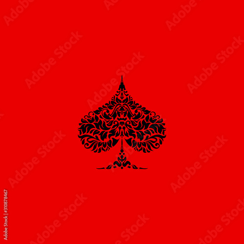 Poker playing cards suit Spades design shape single icon. Spades suit deck of playing card used for ace in Las Vegas royal casino. Single icon pattern isolated on red. Ornament drawing pic for tattoo