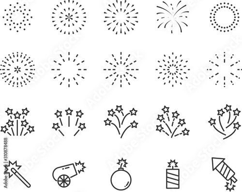 set of firework icons, celebration, boom, photo