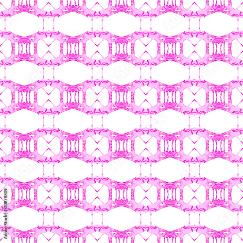 Fototapeta Naklejka Na Ścianę i Meble -  Pink geometric seamless pattern. Hand drawn waterc