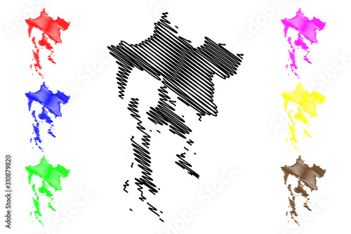 Primorje-Gorski Kotar County (Counties of Croatia, Republic of Croatia) map vector illustration, scribble sketch Primorje Gorski Kotar (Krk, Cres, Losinj and Rab island) map