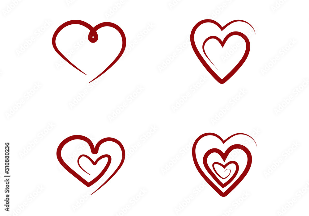 Set of outline hand drawn heart icon. 