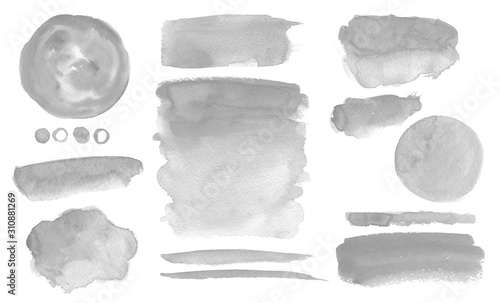 Grey watercolor stains and washes Set of brush strokes Invitation decor